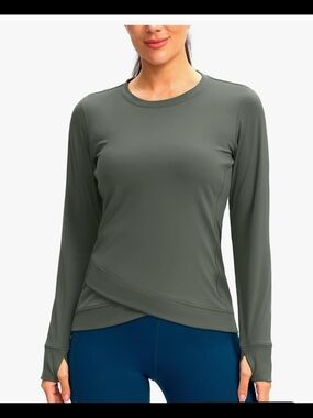 SANTINY Women's Long Sleeve Workout Tops Athletic Compression Shirts Cross Hem